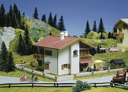 House with Red Roof in Davos -- 5-11/16 x 5-1/2 x 3-11/16" 14.5 x 14 x 9.5cm