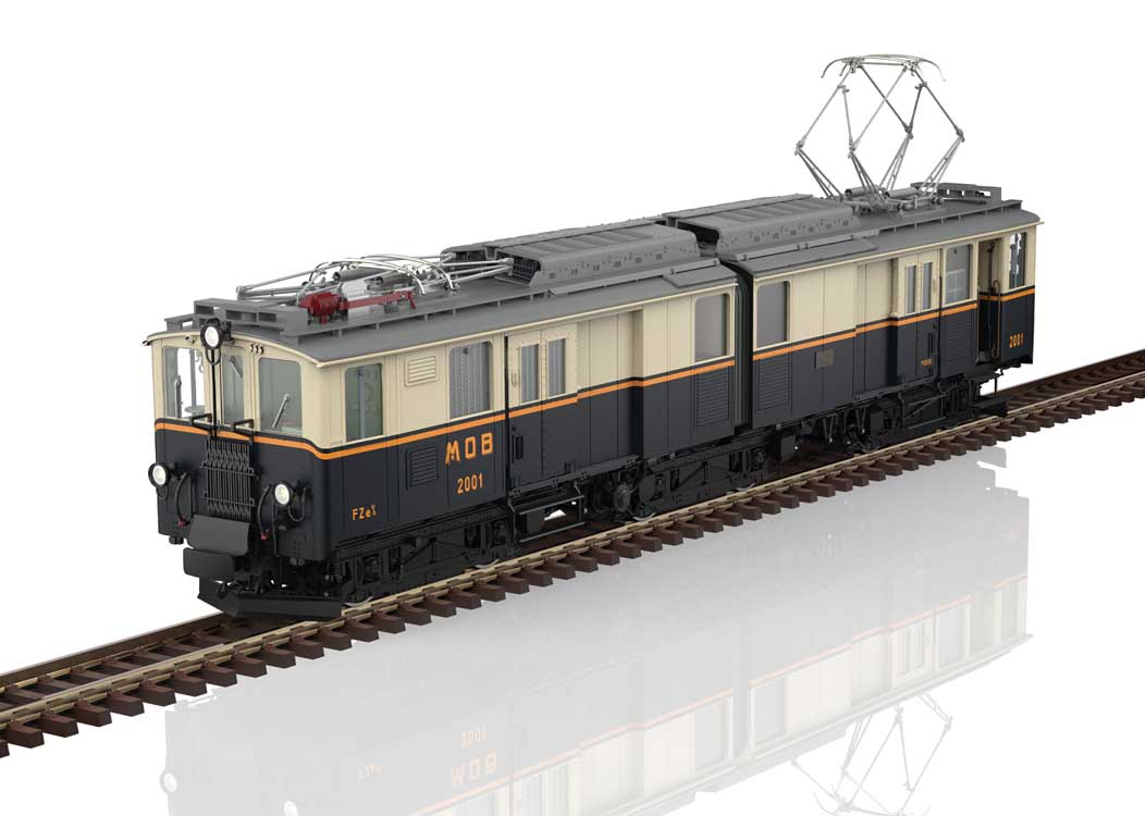 Class FZe 6/6 Railcar - Baggage - Sound and DCC -- MOB #2001 (Era II As-Delivered, black, cream, orange)-1