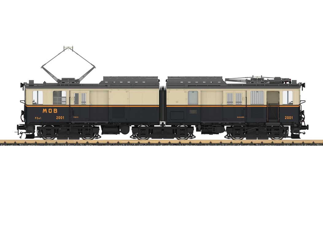 Class FZe 6/6 Railcar - Baggage - Sound and DCC -- MOB #2001 (Era II As-Delivered, black, cream, orange)-2