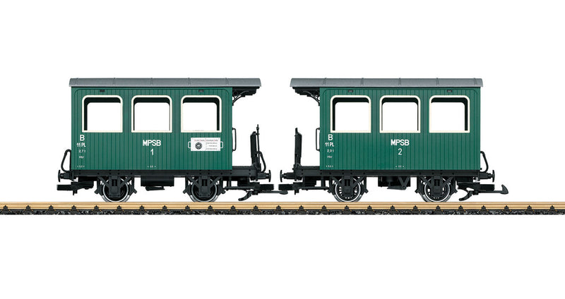 Wood Double Coach - Ready to Run -- Mecklenburg-Pommersche Schmalspurbahn MPSB 1, 2 (Era VI, green, red)
