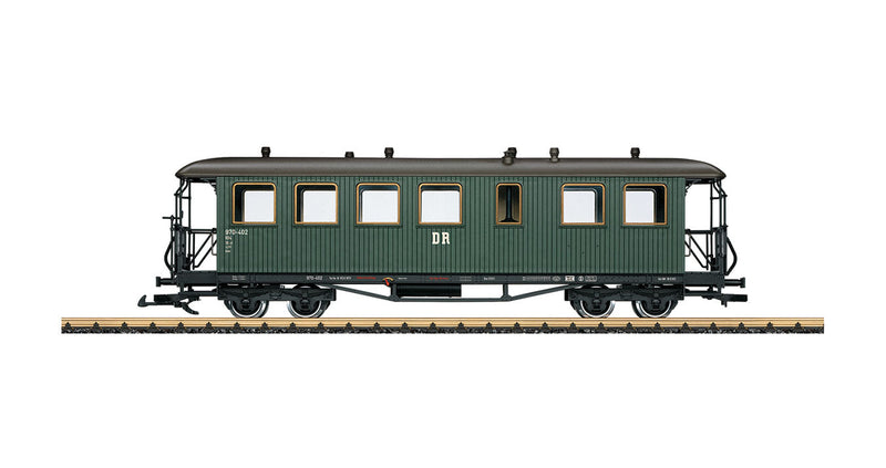 Wood 2nd Class Coach with Large Windows- Ready to Run -- German State Railroad DR 970-402 (Era III-VI, green, gray)