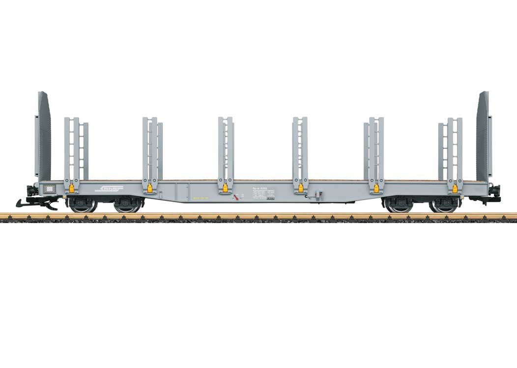 Double-Stake Flatcar - Ready to Run -- Rhaetian Railway RhB (Era VI, gray)