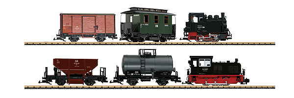 DR Era III 2-Train Digital/DCC/MZS Steam/Diesel Starter Set Controller -- 0-4-0T Steam, Siderod Diesel, 3 Freight, 1 Passenger Cars, Track Oval