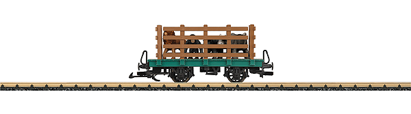 Flatcar w/Stake Sides & Zoo Animal Load - Ready to Run -- Green Car w/Load: Ape, Bear, Lion, Rhino