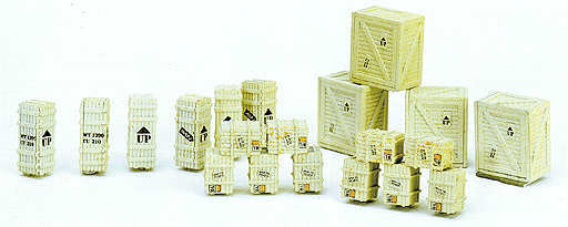 SceneMaster(TM) Flatcar Load -- Vertical Crates Load, 4 Large, 6 Medium, 10 Small