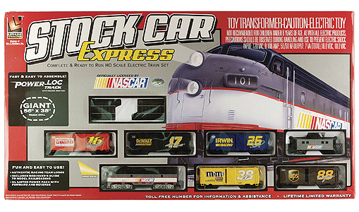 Stock Car Express NASCAR(R) Diesel Freight -- 56 x 38" Power-Loc(TM) Track Oval, F7 Loco w/Headlight, 5 Cars & Caboose