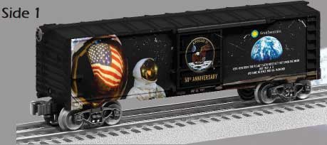 Steel Boxcar - 3-Rail - Ready to Run -- Moon Landing 50th Anniversary (Multicolor Graphics)-1