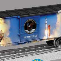 Steel Boxcar - 3-Rail - Ready to Run -- Moon Landing 50th Anniversary (Multicolor Graphics)