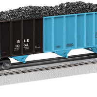 100-Ton 3-Bay Hopper with Load 2-Pack - 3-Rail - Ready to Run -- Bessemer & Lake Erie 1031, 1064 (Ex-RI, blue, black)