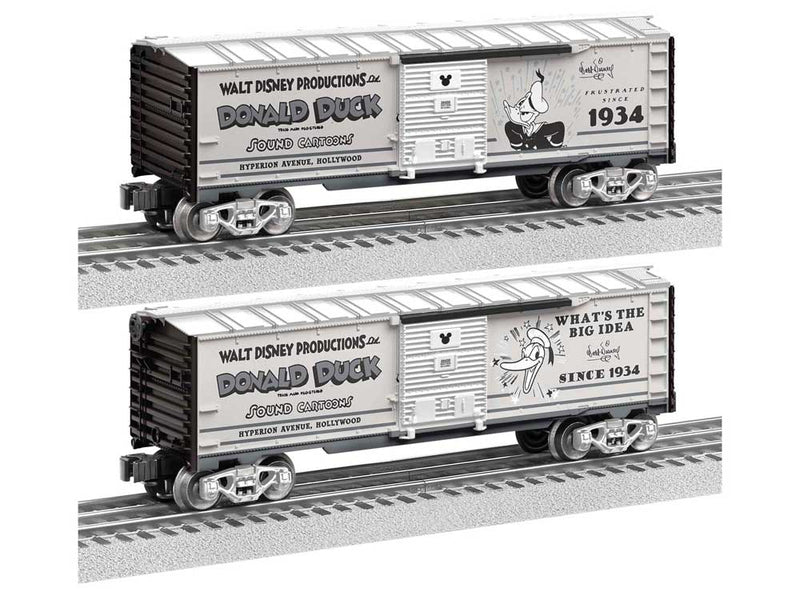 Steel Boxcar - 3-Rail - Ready to Run -- Disney 100 Donald Duck Vault Moments (gray, black, white)-1