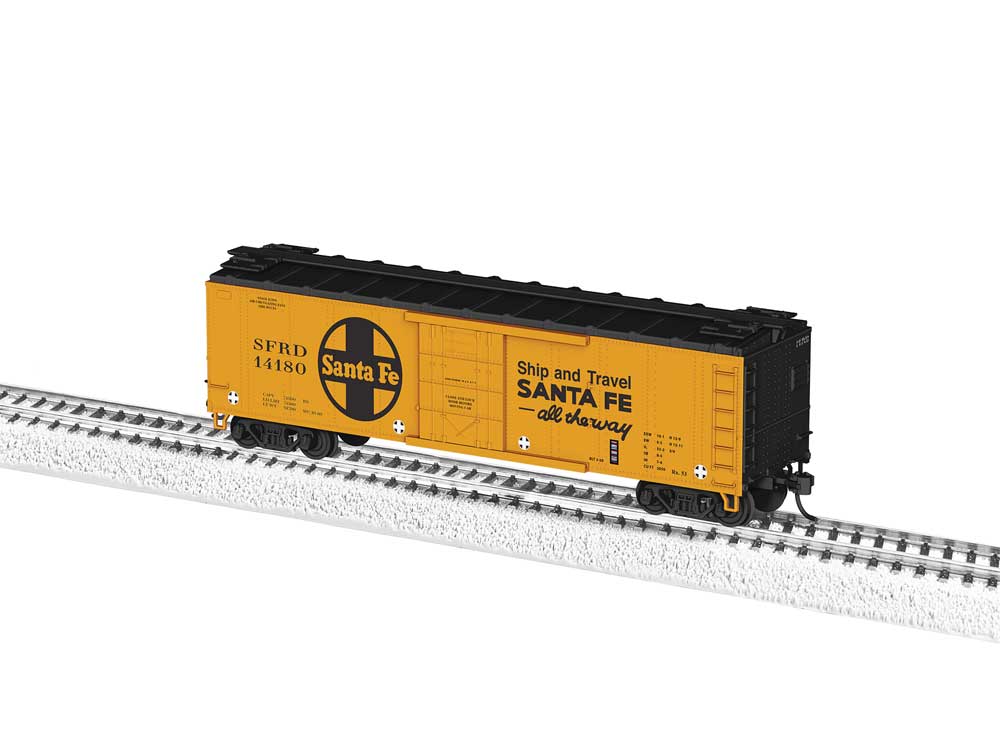 40' Steel Reefer - Ready to Run -- Santa Fe #14180 (yellow, black, Large Logo, Ship & Travel Slogan)