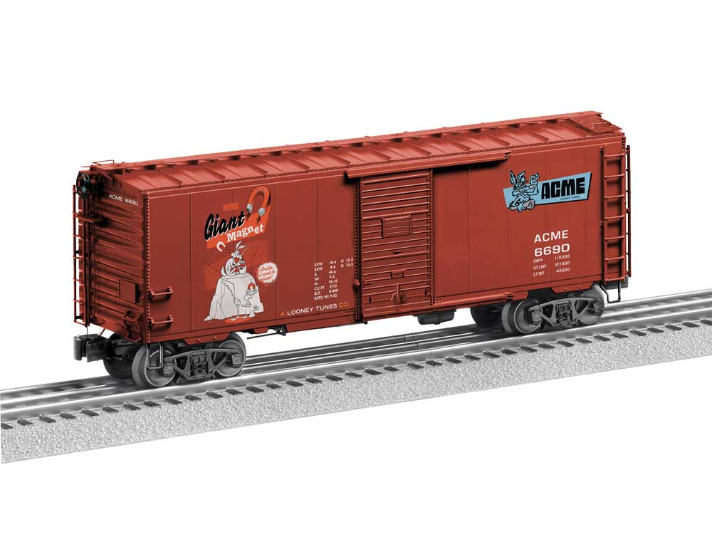 PS-1 40' Boxcar - 3-Rail - Ready to Run -- ACME Looney Tunes #6690 (Giant Magnet, Boxcar Red, red, white, blue)