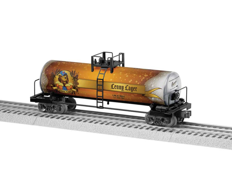Tank Car - 3-Rail - Ready to Run -- Lenny Lager (gold, white, Lenny the Lion Graphic)