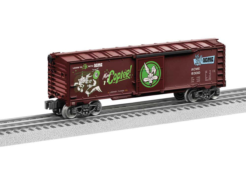 Steel Boxcar - 3-Rail - Ready to Run -- Looney Tunes ACME #1 (Boxcar Red, green)