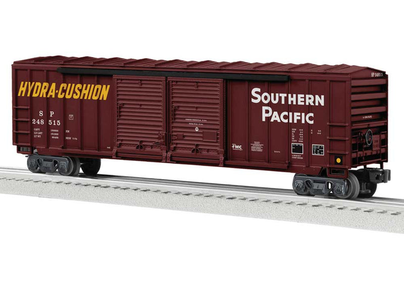 50' Double-Door Rib-Side Boxcar - Standard O 3-Rail - Ready to Run -- Southern Pacific #248515 (Boxcar Red, white, yellow Hydra Cushion Markings)