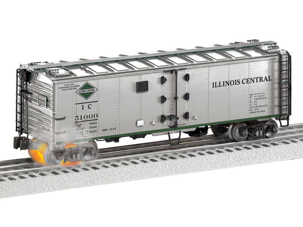 Steel Reefer with Hotbox Effects - 3-Rail - Ready to Run -- Illinois Central #51000 (silver, gren, black)