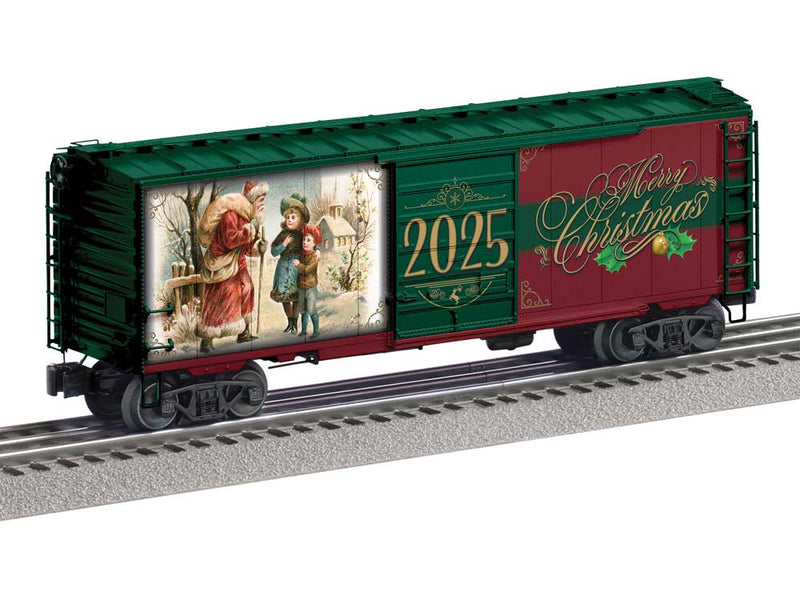 PS-1 Boxcar with FreightSounds(R) - 3-Rail - Ready to Run -- 2025 Christmas (green, red, gold, Mural Sides)-1