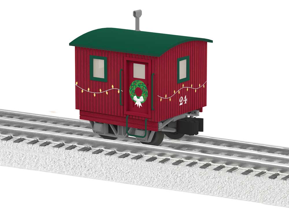 Disconnect Truck Caboose - 3-Rail - Ready to Run -- Christmas #24 (red, green, silver)