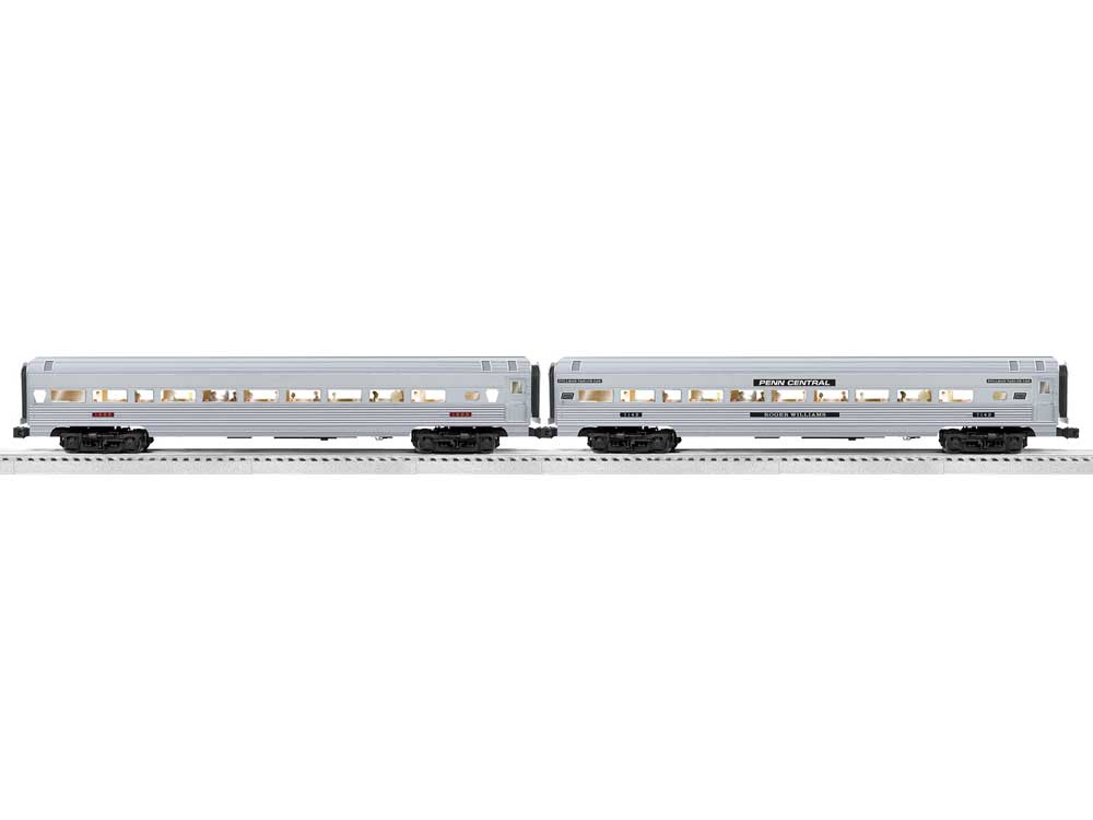 18" Streamlined Fluted Coach 2-Pack - 3-Rail - Ready to Run - RailSounds -- Penn Central #1589, 7142 (silver, black)