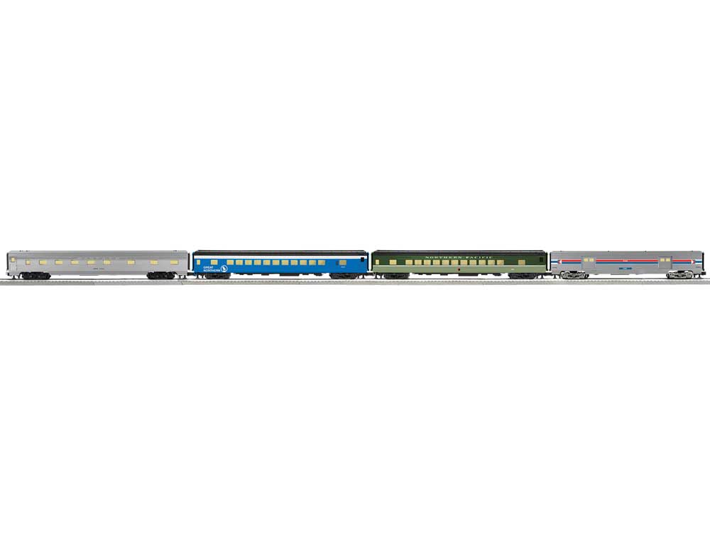 21" Streamlined 2 Coaches, Baggage, Sleeper - 3-Rail - Ready to Run -- 1 Each Amtrak, Northern Pacific, Great Northern, Santa Fe
