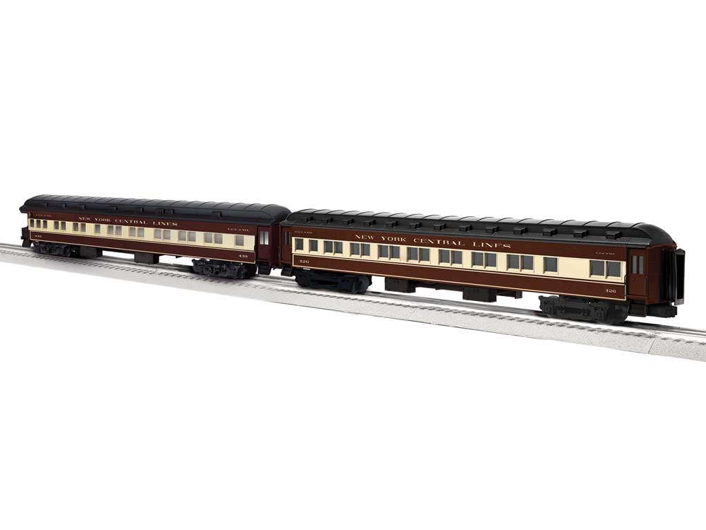 18' Heavyweight Pullman Coach & Observation Set - 3-Rail - Ready to Run -- New York Central Set C (Niagara Falls, brown, cream, black)