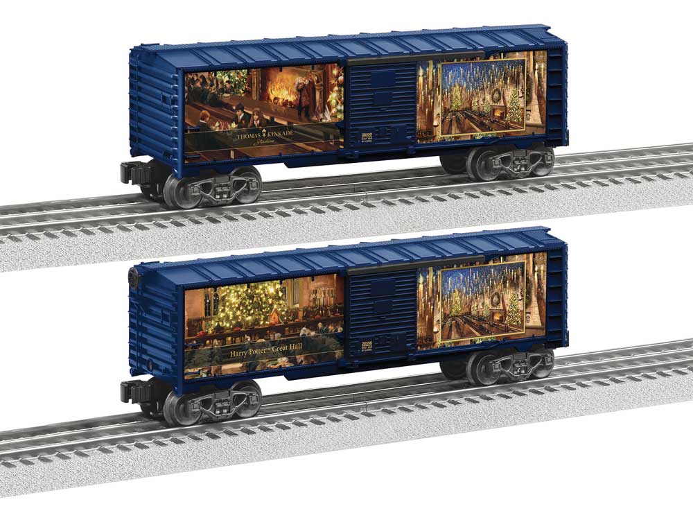 Steel Boxcar - 3-Rail - Ready to Run - Thomas Kinkade Studios -- Harry Potter Great Hall (blue car w/full-color art)