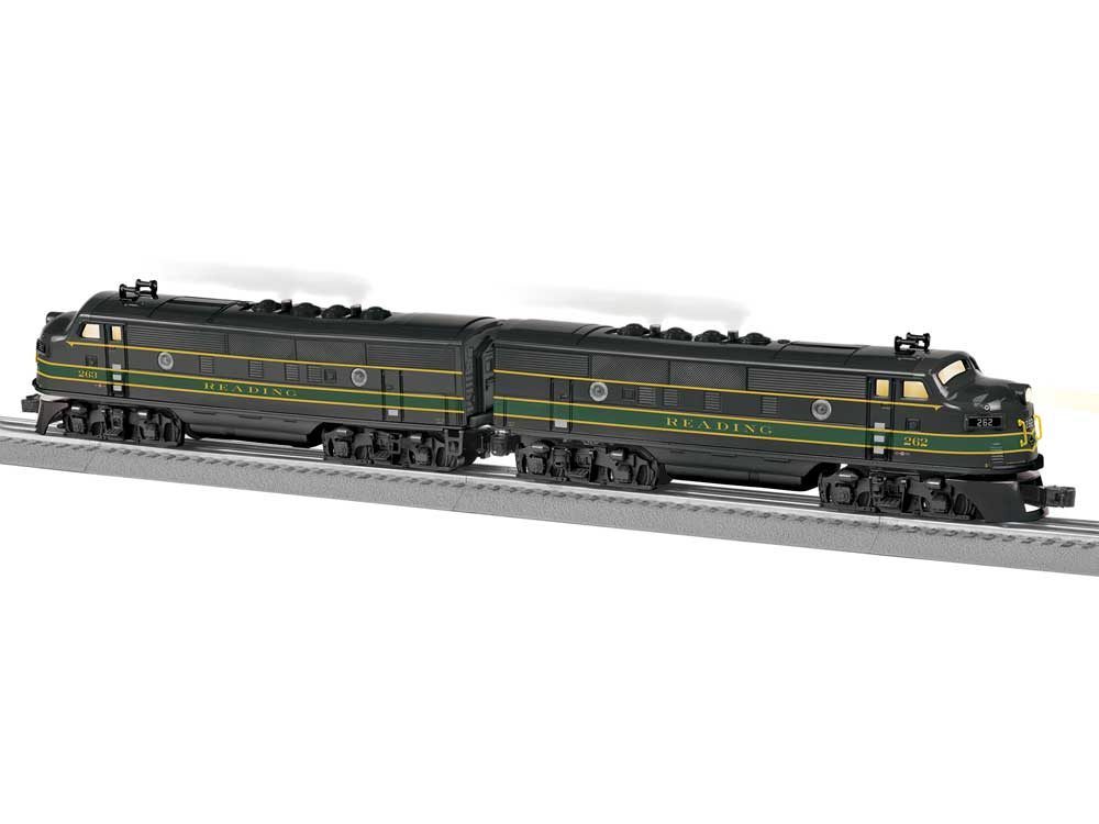 EMD F3 Powered A/Non-Powered A Set - 3-Rail - LionChief 2.0 Sound and Control -- Reading #262, 263 (black, green, yellow)
