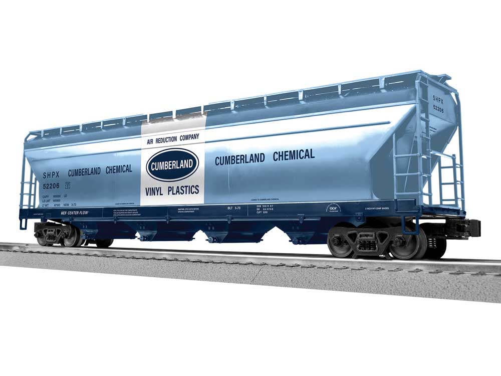 ACF 4-Bay Covered Hopper - 3-Rail - Ready to Run -- Cumberland Chemical SHPX #52206 (blue, black, white)