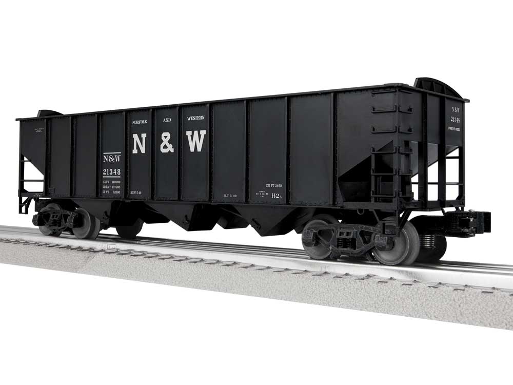 3-Bay Hopper Peaked Ends - Scale 3-Rail - Ready to Run -- Norfolk & Western #21348 (black, white, Block N&W)