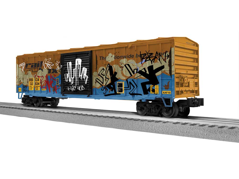 ACF 50' Boxcar - 3-Rail - Ready to Run -- Railbox #32534 (Weathered, yellow, black, graffiti)-2