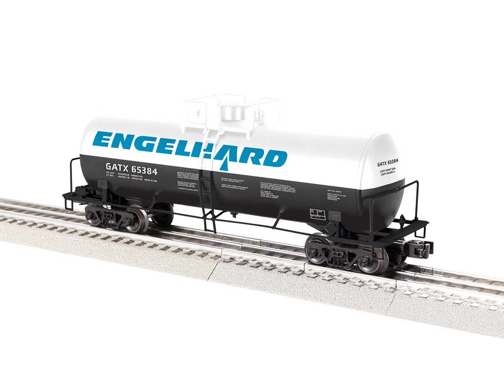 ACF 40' Frameless Tank Car - 3-Rail - Ready to Run -- Engelhard GATX #65384 (white, black, blue)