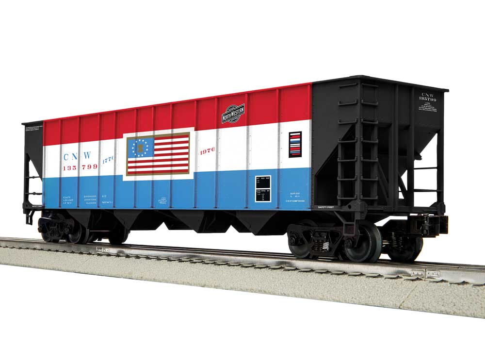 100-Ton 4-Bay Hopper - 3-Rail - Ready to Run -- Chicago & North Western #135799 (Bicentennial, red, white, blue)