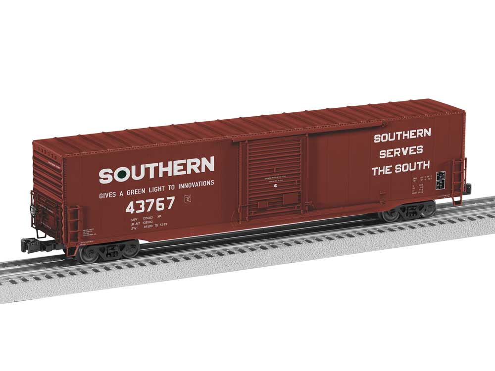 Pullman-Standard PS-1 60' Single-Door Boxcar - 3-Rail - Ready to Run -- Southern Railway #43767 (Boxcar Red, white, Green Light Slogan)