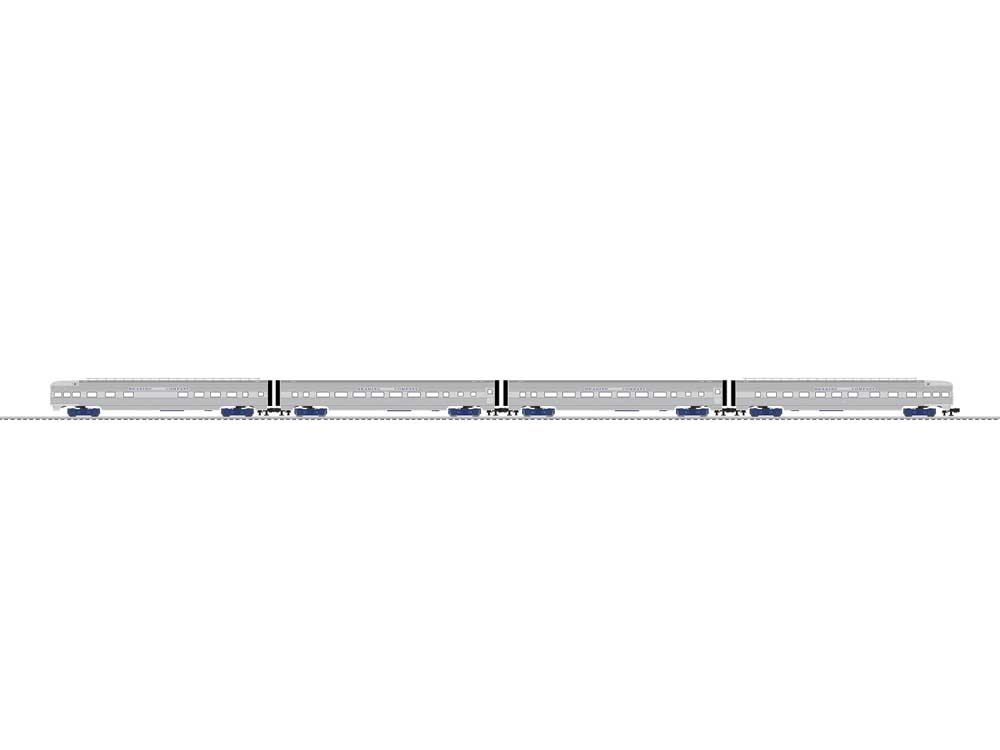 21" Crusader - 2 Observation, 2 Coach Set - 3-Rail - Ready to Run -- Reading (silver)