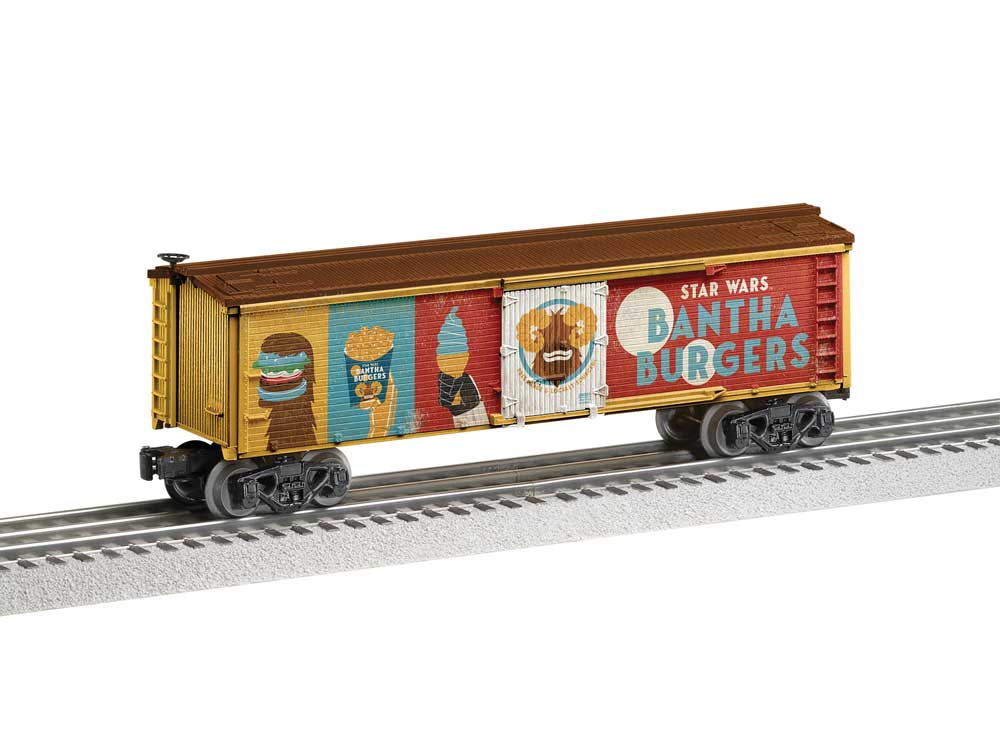 Wood Reefer w/Horizontal Siding - 3-Rail - Ready to Run -- Star Wars(TM) Bantha Burgers (rust, blue, white, brown)-1