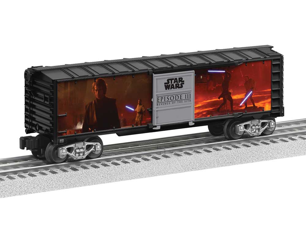 Steel Boxcar with Illuminated Side - 3-Rail - Ready to Run -- Star Wars(TM) Anakin Skywalker v. Obi-Wan Kenobi (black, silver, Lighted Sce-1