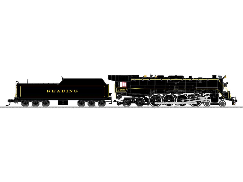 Class T1 4-8-4 3-Rail w/Legacy Sound, Control & Smoke -- Reading #2100 (black, yellow)