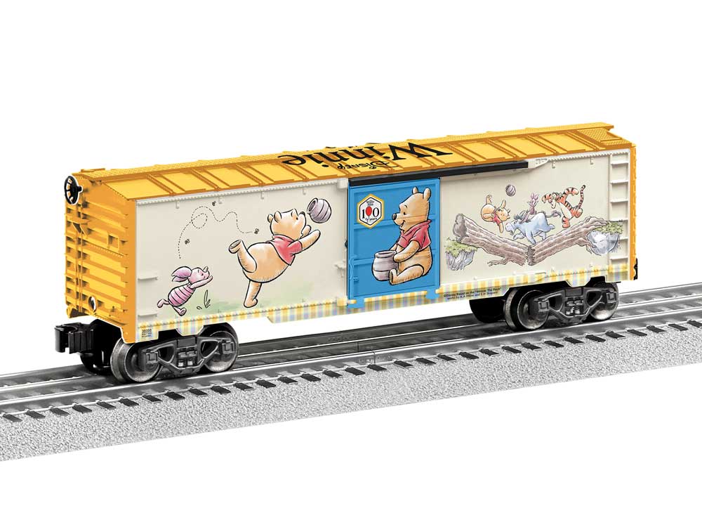 Steel Boxcar - 3-Rail - Ready to Run -- Winnie the Pooh (100th Anniversary, yellow, off-white, Full-Color Sides)-2