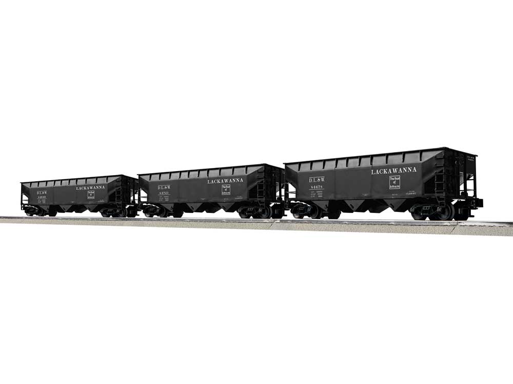 AAR 70-Ton Offset-Side 3-Bay Hopper 3-Pack - 3-Rail - Ready to Run -- Delaware, Lackawanna & Western Set B #84949, 84721, 84678 (black, Anthracit