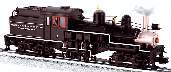 Steam 2-Truck Shay w/RailSounds & Smoke - 3-Rail - Legacy Control -- Merrill & Ring Lumber Co. #4 (black, silver)