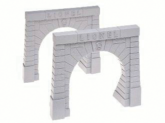 Single Track Cut Stone Tunnel Portals w/Raised LIONEL Lettering -- Lionel (Raised Lettering & Logo, gray) 7 x 8-1/2" 17.8 x 21.6 pkg(2)-1
