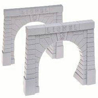 Single Track Cut Stone Tunnel Portals w/Raised LIONEL Lettering -- Lionel (Raised Lettering & Logo, gray) 7 x 8-1/2" 17.8 x 21.6 pkg(2)