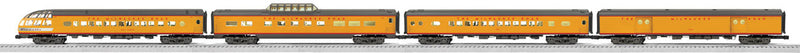 18" Aluminum 4-Car Set w/Smooth Sides & Skytop - 3-Rail - Ready to Run -- Milwaukee Road Olympian (Armour Yellow, gray)