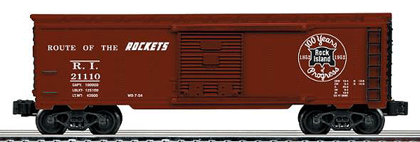 K-Line by Lionel Boxcar - Ready to Run 3-Rail -- Rock Island #21110 (100 Years Logo, Boxcar Red)