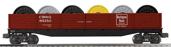 K-Line by Lionel Scale Wood Gondola w/Cable Spool Load - Ready to Run 3-Rail -- Chicago, Burlington & Quincy #85150 (Boxcar Red)