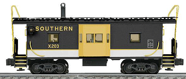 K-Line by Lionel Bay Window Caboose w/Smoke - Ready to Run - 3-Rail -- Southern Railway #X203 (black, white, gold)