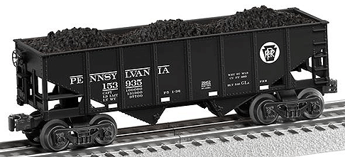 2-Bay Steel Hopper w/Load - 3-Rail - Ready to Run -- Pennsylvania Railroad #153935 (black, Circle Keystone)