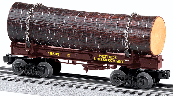 Skeleton Log Car w/Load - 3-Rail - Ready to Run -- West Side Lumber Co. #19505 (brown)