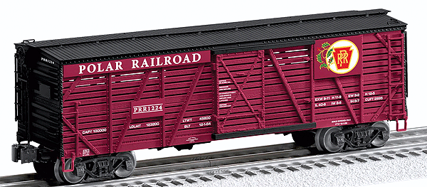 Stock Car - 3-Rail - Ready to Run -- Polar Railroad Reindeer Car #1224 (maroon, black)