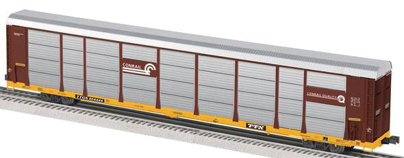 Enclosed Auto Carrier - 3-Rail - Ready to Run -- Conrail w/Trailer-Train Flat (silver, Boxcar Red, yellow)